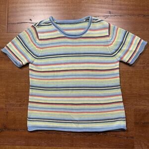 Vintage Roll Neck Sweater T Shirt Womens M Stripe Rainbow Knit VTG Retro Classic